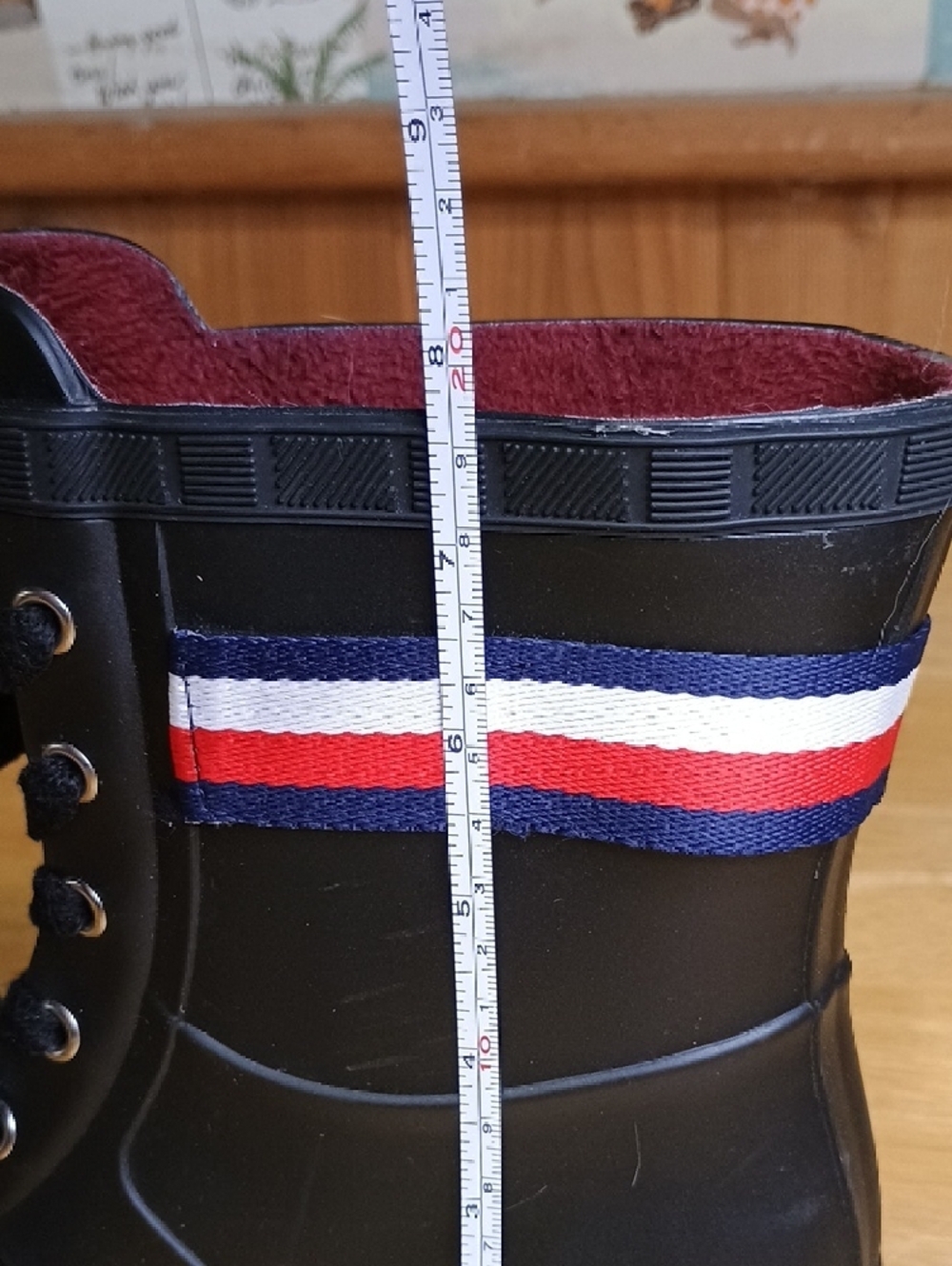 Tommy Hilfiger Black Lace-Up Mid-Calf Rain Boots with Flag Stripe - Picture 5 of 8